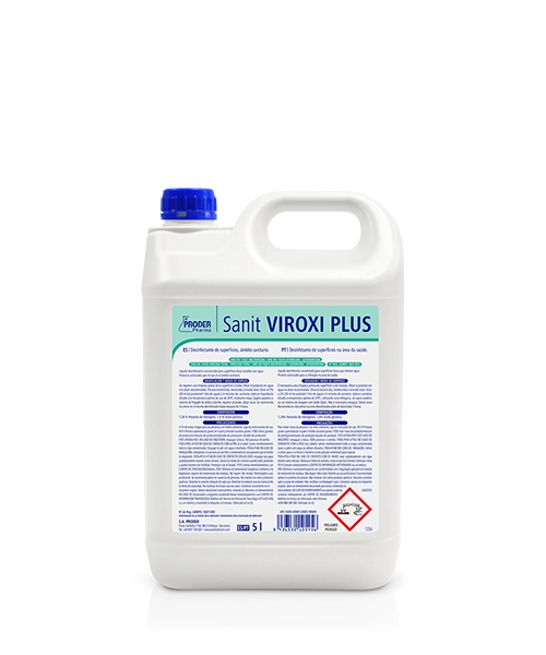 Sanit VIROXI PLUS es un desinfectante concentrado de amplio espectro para la desinfección de superficies por contacto.